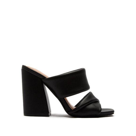 Qupid Shoes - ⚡FINAL SALE! Black Vegan Leather Block Mule Heels